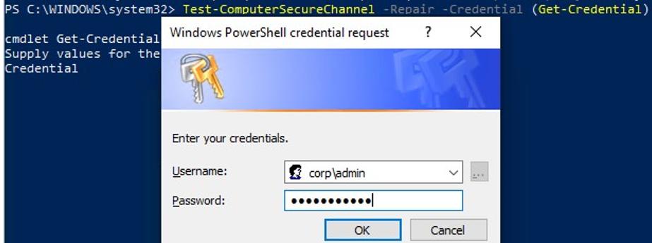 Repair the domain trust relationship with Test-ComputerSecureChannel PowerShell cmdlet