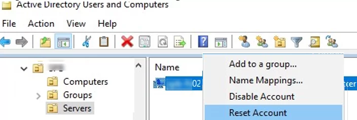 reset computer account in active directory using ADUC