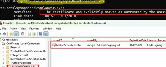 sigcheck - get executable signature cert info