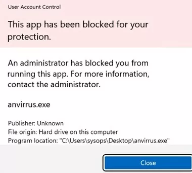 UAC warning: this app blocked for your protection