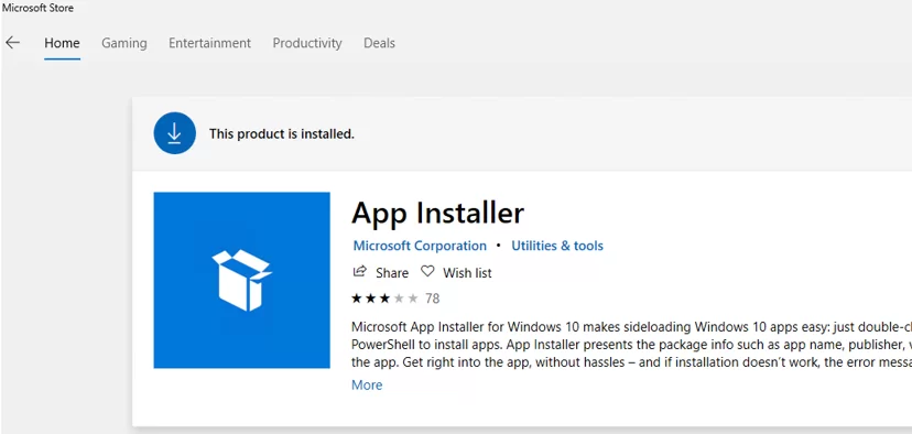 WinGet (App Installer) on Microsoft Store