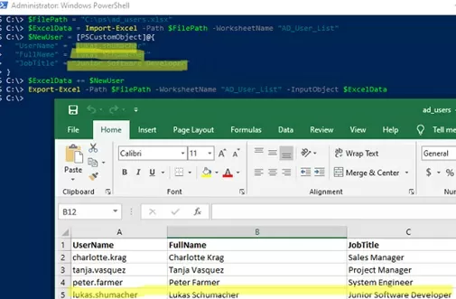 append data to excel file with powershell