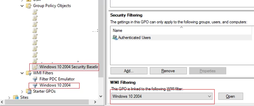 apply GPO filter to Windows Security Baseline
