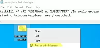 bat file to run file explorer as admin
