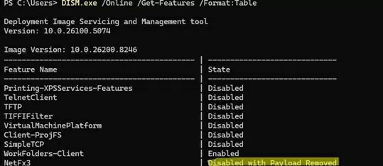 dism: disable windows feature with remove payload removed