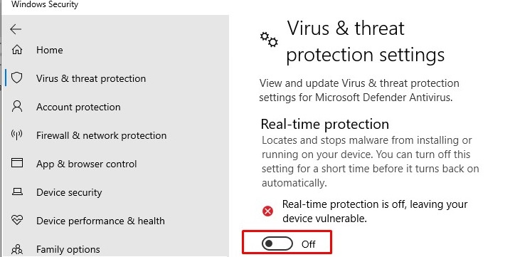 enable real time protection on windows 10