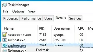kill non elevated explorer.exe process with task manager