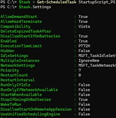 list sheduled task settings