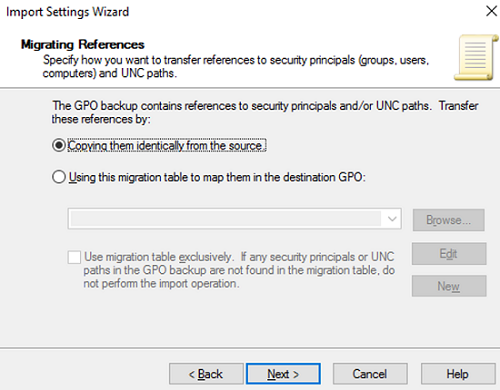 select the way to migrate references to GPO