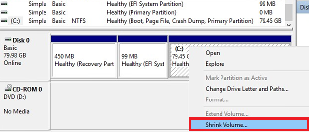 shrink volume in Windows