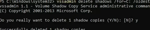 vssadmin delete oldest shadows 