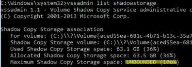 vssadmin unbounded maximum space for shadow copies