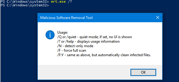 Windows Malicious Software Removal Too command line options