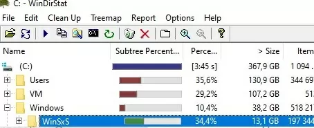 winsxs folder size in windows