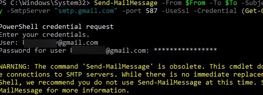 PowerShell command send-mailmessage is deprecated