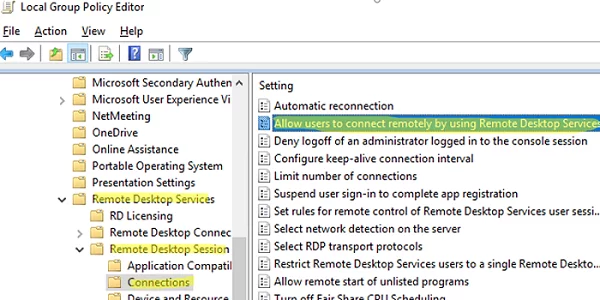 Group Policy: Allow users to connect remotely using Remote Desktop Services 