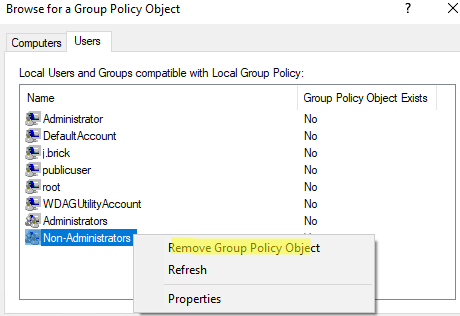 remove group policy object from local gpo