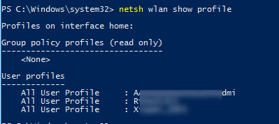 netsh wlan show profile - list saved WLANs on Windows 10 via CMD