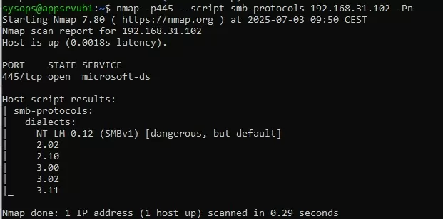 nmap - scan network for smb versions (dialects) 