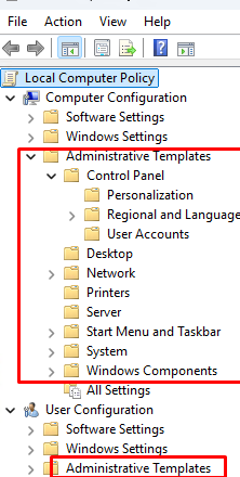 Administrative Templates in Group Policy editor