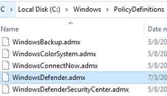 ADMX template files in PolicyDefinitions folder