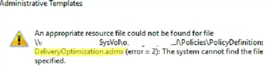 An appropriate resource file could not be found for file yyy.admx. The system cannot find the file specified