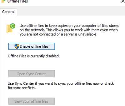Enable offline files on Windows 10