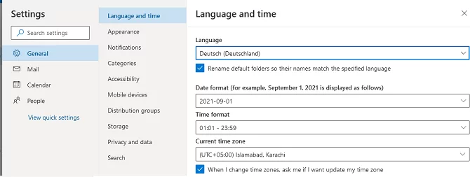 Exchange online - set default folder names match the language in Office 365