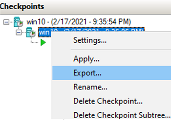 export vm via checkpoint