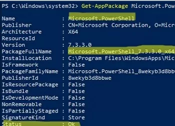 appx-package of powershell core from microsoft store