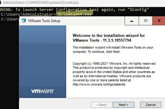 install vmtools from cmd on windows server core
