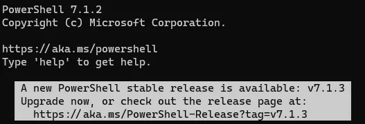console notification: A new PowerShell stable release is available