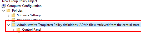 Policy definitions (ADMX files) retrieved from the central store