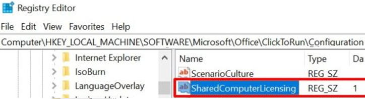 SharedComputerLicensing registry parameter for office 365 share activation