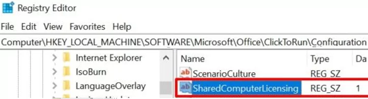 SharedComputerLicensing registry parameter for office 365 share activation