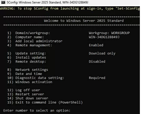 Configure Server Using Sconfig tool on Windows Server Core 2025