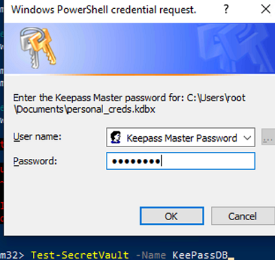 accessing keepass vault using master password via powershell