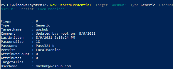 Create a credential object for PowerShell automation using New-StoredCredential 