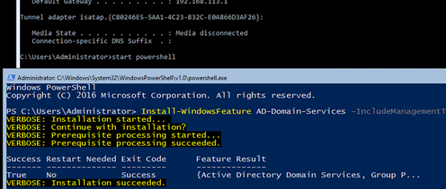Install-WindowsFeature AD-Domain-Services on Windows Server Core