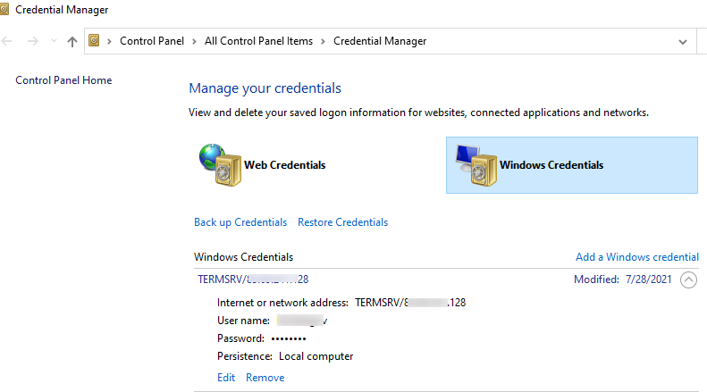 list saved credential in windows
