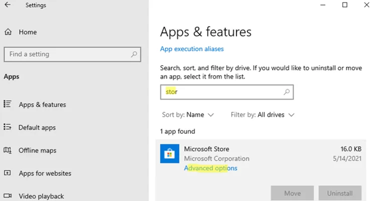 Microsoft store app installed on windows 10