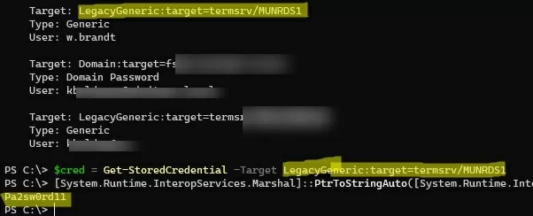 powershell: extract plain text password from windows credential manager
