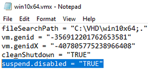 set suspend.disabled = "TRUE" in vmx VM file