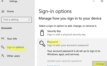 Change user password via Settings app