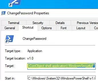 Create desktop shortcut to change password with powershell script