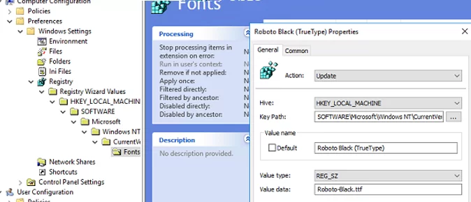deploy font registry settings using group policy 