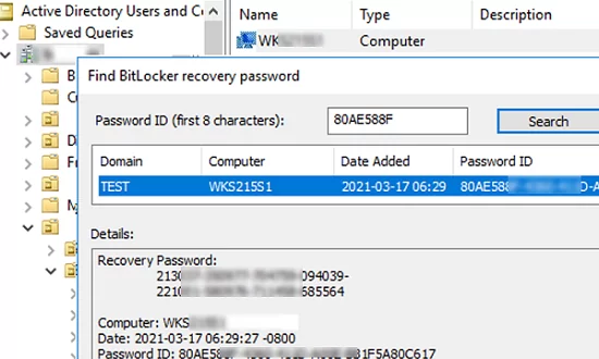 find BitLocker recovery password in Active Directory by key ID