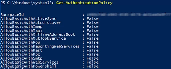 Get-AuthenticationPolicy - check basic authentication protocols allowed to use in office 365
