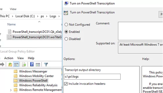 GPO option: Turn on PowerShell Transcription 