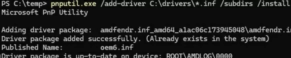 pnputil: install all inf drivers from folder recursively
